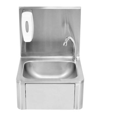 China With Wall Mounted Faucet Silver Knee Push Operated Hand Wash Sink Basin With Soap Dispenser For Commercial Kitchen And Hospital for sale