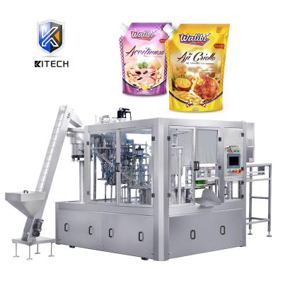 China Automatic Rotary Type Pouch Food KITECH Bag Filling Liquid Pate Jam Sauce Packaging Packing Machine for sale