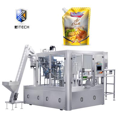 China KITECH Premade Food Full Automatic Zip Lock Bag Stand Up Pouch Filling and Packing Machine for Sauce for sale