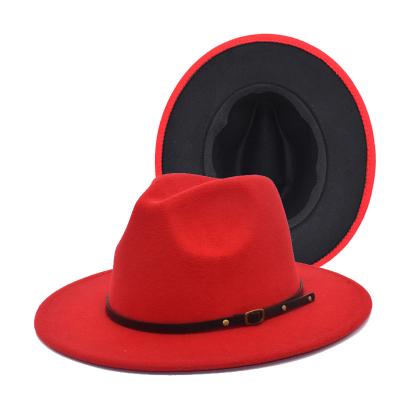 China Liberty Gifts New Woolen Top Women's COMMON Hat Red and Black Brim Jazz Hat for sale