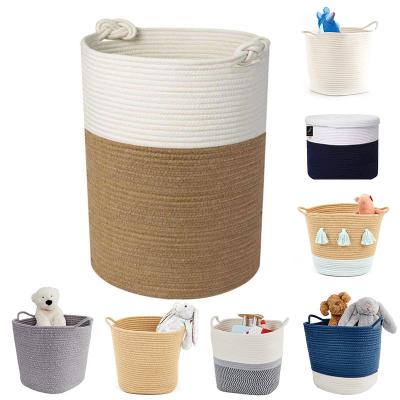 China Viable Custom Color Clothes Toys Soft Durable Trash Bin For Kids Cotton Rope Storage Baskets Woven Woven Bin Covering Trash Large Living Room for sale