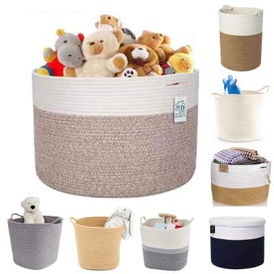 China Sustainable Baby Laundry Basket Cotton Rope Toy Storage Basket Woven Baby Crib Basket with Handles for sale