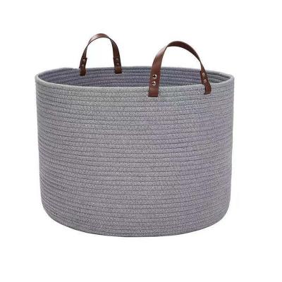 China Sustainable Basket Woven Cotton Rope Storage Basket Covering Storage Bins With Handles for sale