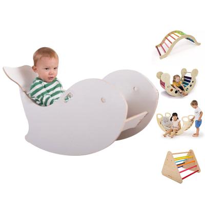 China Modern Children's Exercise Equipment Toys Boat Rocking Chair Kids Indoor Fish Shaped Rocking Wooden Frame for sale