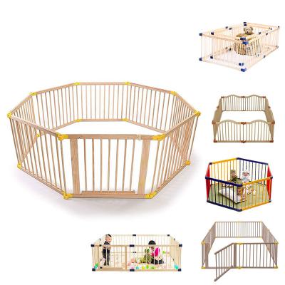 China Easy Assembly Kid's Room Divider 8 Sided Baby Kids Kids Playpen Wooden Fence With Gate for sale