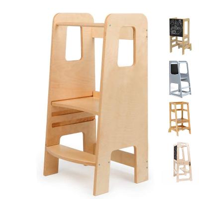 China Foldable Adjustable Kids Learning Tower Kitchen Step Stool with Safety Rail Toddler Wooden Study Tower for sale