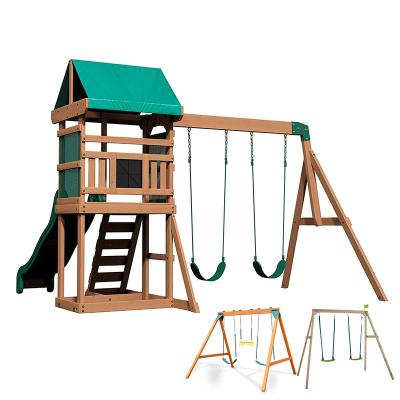 China Cheap Cozy Cute Wooden Outdoor Wooden Playground Playground Playhouse House Cubbyhouse Kids Wooden Swing Set for sale