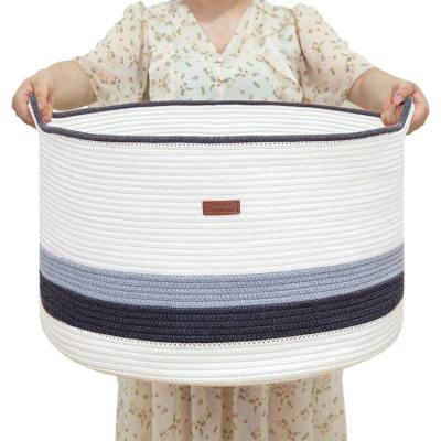 China Country OEM Competitive Price Large Folding Cotton Rope Collapsible Laundry Storage Basket Round Woven Basket Folding Laundry Cute Shape for sale