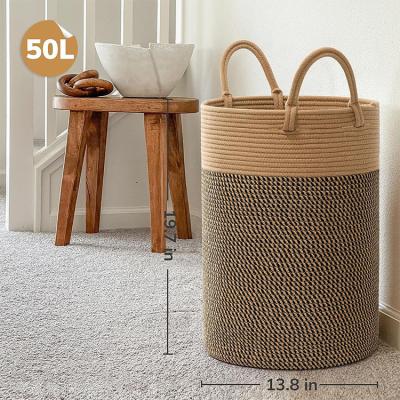 China Country OEM Handmade cotton rope cloth folding laundry basket dirty laundry basket portable bathroom folding toy basket for sale