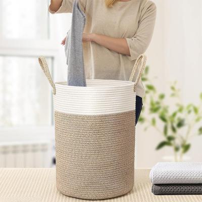 China Country OEM Handmade wholesale home storage and Children`s Folding organization natural cotton rope basket woven storage baskets for sale