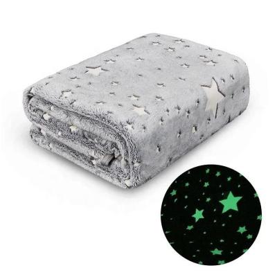 China Hot Selling Anti-Static Fleece Flannel Bed Blanket Glow In The Dark Luminous Blanket Kids Magic Polyester Bankets For Sublimation for sale