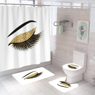 China Custom Modern Wholesale Special Price 3d Printed Stylish Bathroom Shower Curtain Polyester And Mat Set for sale