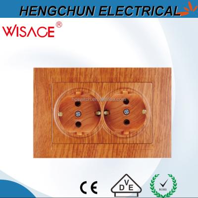 China Safe 2 Wooden Flat Grounding Type Wall Outlet Russia Wall Socket for sale