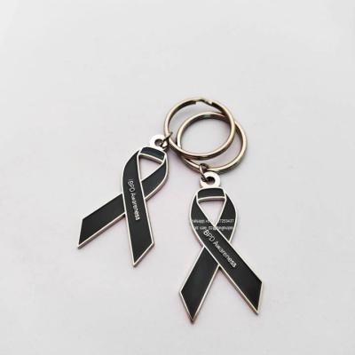 China Cheap Sweet Gifts Ribbon Awareness Ribbon Awareness Key Rings Black Enamel Sweet Awareness Small Gift Hotsale Gift Key Chain for sale