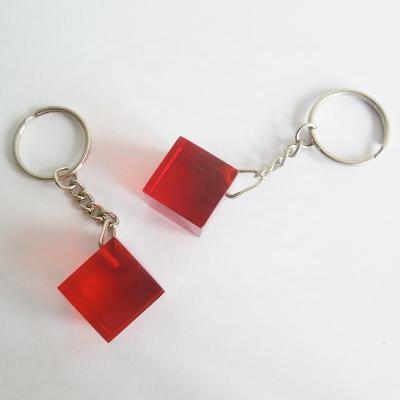 China Plastic Red Transparent Acrylic Cube Key Chain for sale