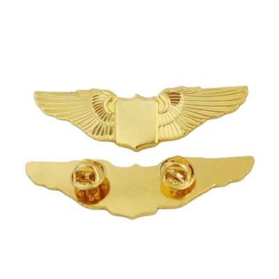 China Global Hot Sale Metal Gold Plated Double Blank Airline Gold Pilots Wings Badge Lapel Pins for sale