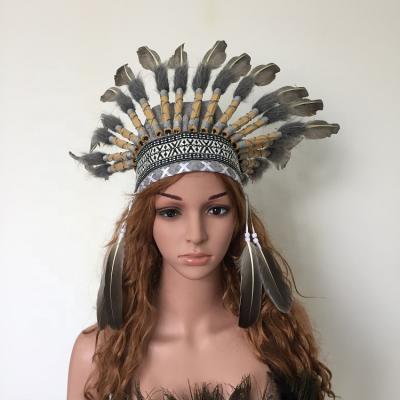 China Wholesale Indian Gray Feather Feather Headdress Customized for sale