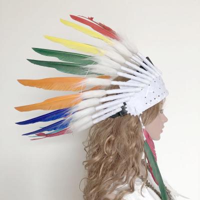 China Colorful Indian Party Feather Headdress War Hood Costume Hat For Halloween Customized for sale