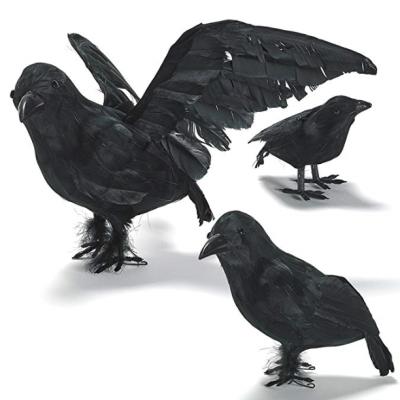 China 3 Pcs Halloween Decoration Birds Crows Halloween Prop Realistic Looking Black Feathered Decor Customized for sale