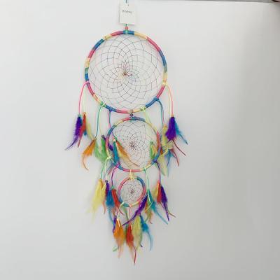 China India Handmade Traditional Multi Color Rainbow Dream Catcher with Feathers and Tie Dye Dreamcatcher Beads for sale