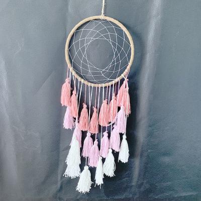 China Great India Circle Indian Wind Rings Dreamy Tassel Catcher Traditional Style Home Ornament Wall Hanging Hanging Decor Pink for sale