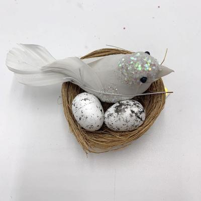 China Feather Birds Nest With Eggs Pigeons Decor Artificial White Bird Craft For Home Ornaments Wedding Decoration Customized for sale