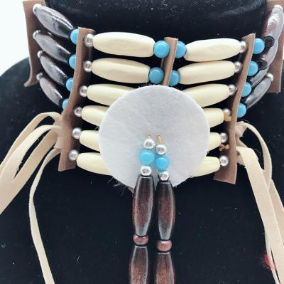 China Four Strand Carved Traditional Antiqued Indian Bone Choker Necklace Customized for sale