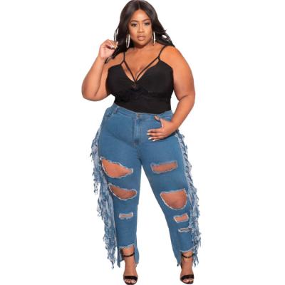 China Breathable Tassel Jeans Ripped Holes Pants Plus Size Women Jean Women Jeans Pants for sale