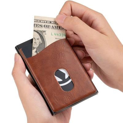 China Fashion Wallet For Men Metal Card Case Card Wallet Pop Up Leather Business Card Holder for sale