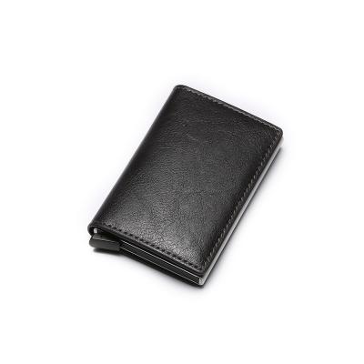 China Fashion Factory OEM Slim Rfid PU Leather Aluminum Pop Up Wallet Minimalist Card Holder for sale