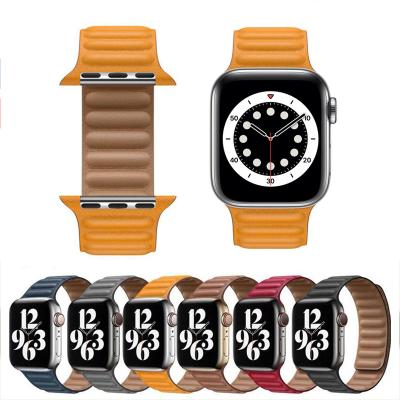 China 38/40/41/42/44/45mm Strap 38/40/41/42/44/45mm Apple Watch Series 7 Magnetic Buckle Leather Smart Watch Strap Genuine Leather Band Strap for sale