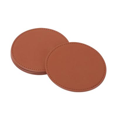 China Viable Wholesale Custom Embossed Logo Business Fashion Table Coffee Mug Mat Promotional Gifts Leather Coaster for sale