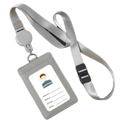 China Rope Is Flexible Wholesale Custom Leather Student ID Card Holder Solid Color Vertical ID Card Holder Horizontal Type PU Leather ID Card Holder for sale