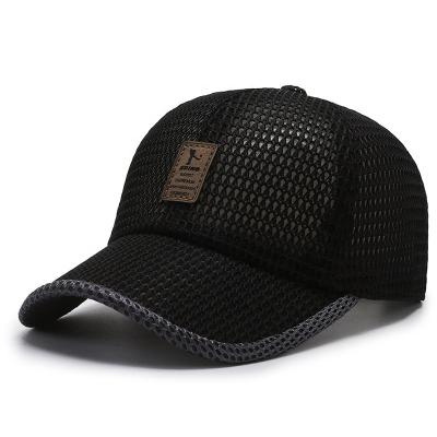 China JOINT Custom Hats With Logo Cap Leather Patch Baseball Hats Wholesale Breathable Sports Hats Fit Ready To Ship Hollow Mesh Peak Hat for sale