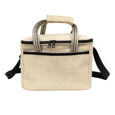 China Multifunctional School Office Kids Jute Lunch Box Tote Insulated Cooler Linen Lunch Bag for sale