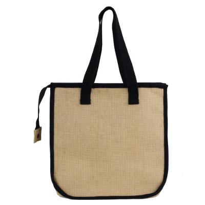 China Multifunctional Laminated Insulated Burlap Tote Grocery Hemp Jute Shopper with Insulation for sale