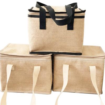 China Multifunctional Waterproof Insulated Thermal Cooler Grocery Hemp Hessian Burlap Shopping Tote Bag for sale