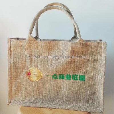 China Customized Logo Nature Eco Friendly Hemp Shopping Tote Burlap Jute Organic Bag for sale