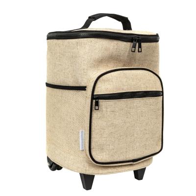 China Large Capacity Waterproof High Quality Canvas Lunch Cart Cooler Bag With Wheels For Picnic for sale