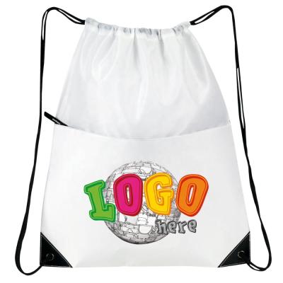 China Custom Reusable Drawstring Bag Drawstring Bags Sports Pack With Zippered Large Front Pocket for sale