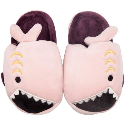 China Thick-soled stereo animal head slip-proof cotton fluffy slippers wholesale cute plush shark head women home slippers in Wint for sale