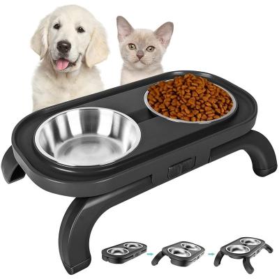 China Double Automatic Folding Stainless Steel Dog Bowl Stand Non-slip No Puddle Smart Dog Waist Adjust Protectionto Cervical Cat Bowl for sale