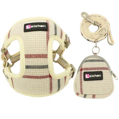 China Quick Release Plaid Mesh Cloth Material Cat Harness Adjustable Leash Set With Dog Harness Leash Vest Snack Bag For Medium Large Dogs for sale