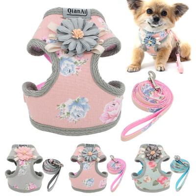 China Lovely Quick Release Fashion Dog Harness Floral Breathable Adjustable Outdoor Leash Set Cat Harness Vest For Small Medium Dogs Cats for sale