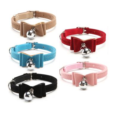 China Soft Pet Cat Collar Bow Solid Color Velvet Material Cat Collar Safety Elastic Adjustable Quick Release For Small Medium Dogs Collar for sale