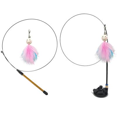 China Sunny Doll Feather Stocked Lovely Pink Stick For Cat Playing 2022 New Funny Cat Stick Holder for sale