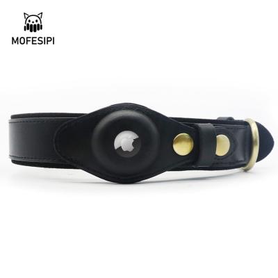 China Factory Price Fashion Design Designers Viable Custom GPS Tracker Soft Leather AirTag Dog Collar for sale