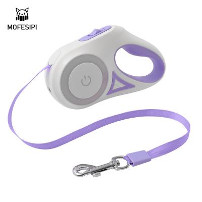 China Automatic Retractable Nylon Durable TractionropeOne Lock Leash JEWELED Lead Lead Forming LED Light Dog Leash for sale