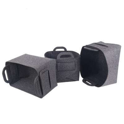 China Foldable Gray Black Foldable Polyester Felt Storage Basket for sale