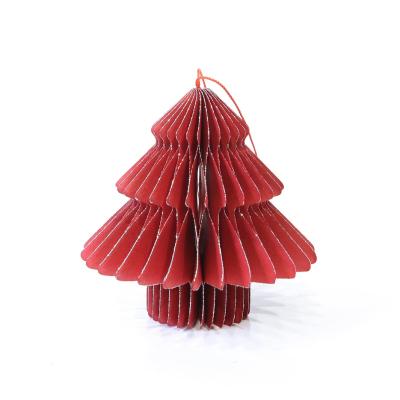 China Offset Paper Christmas Hanging Ornaments Reusable Craft Honeycomb Paper Glitter 10cm Mini Christmas Trees With Magnets for sale